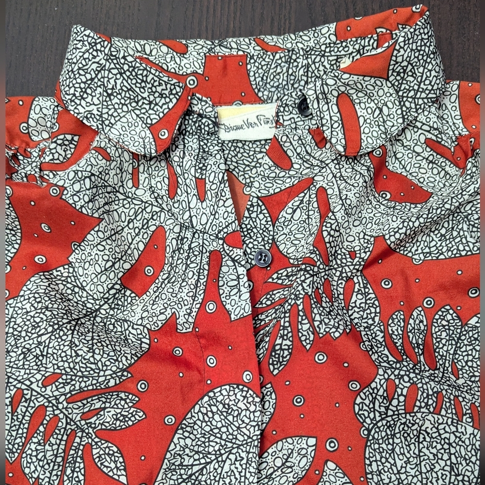 Diane Von Furstenberg Vintage Blouse Medium Rust Leaf Shirt Womens Earthy Retro